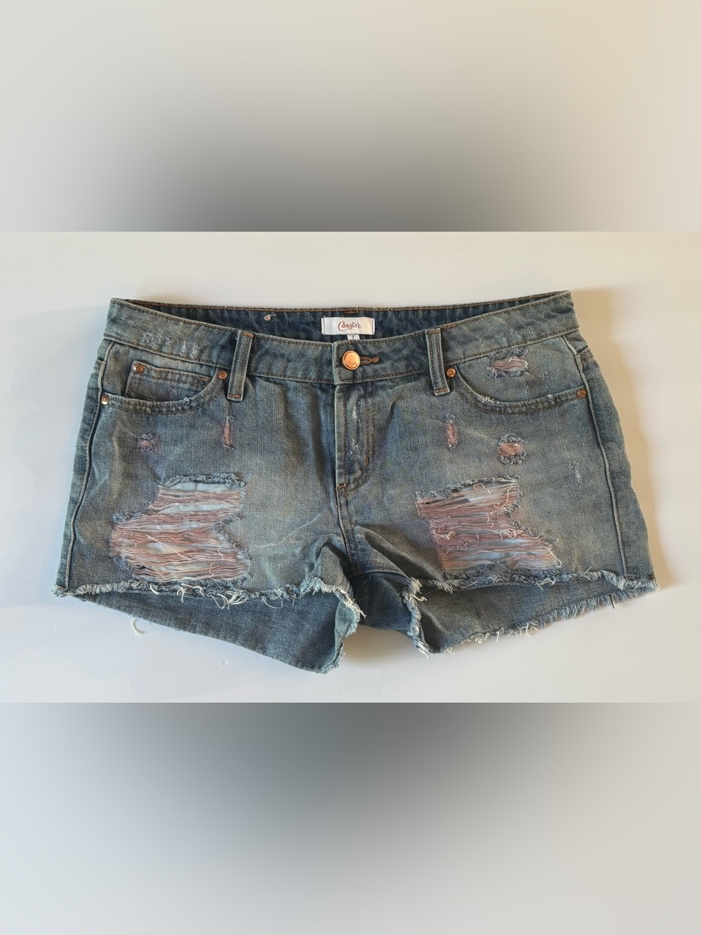 Y2K Candies denim Shorts Sz 7 pink distressed cut off